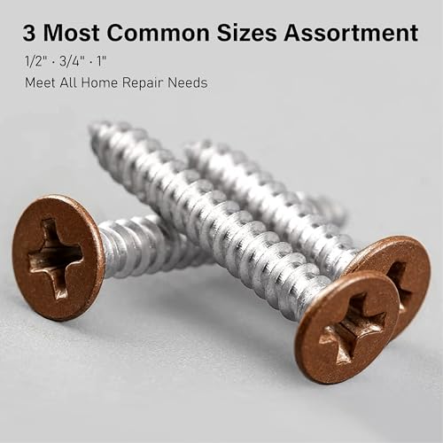 Brown Head Screws Wood Screws Assortment Kit, 120pcs，Phillips Flat Head - color: Brown