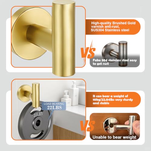 5 Pieces Bathroom Hardware Accessories Set Brushed Gold, 24Inch Bathroom Towel Rack Set SUS304 Stainless Steel, Round Toilet Paper Holder Heavy Duty, Wall Mounted - color: Brushed Gold, size: 5 Pieces 24" B