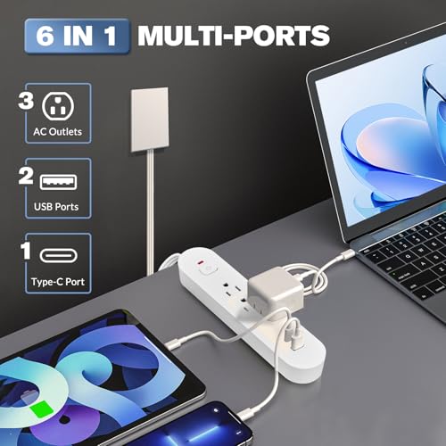 Sakerplus Outlet Concealer Power Strip-Outlet Cover Extender Outlets-8ft - style: 8ft (USB & AC ports)