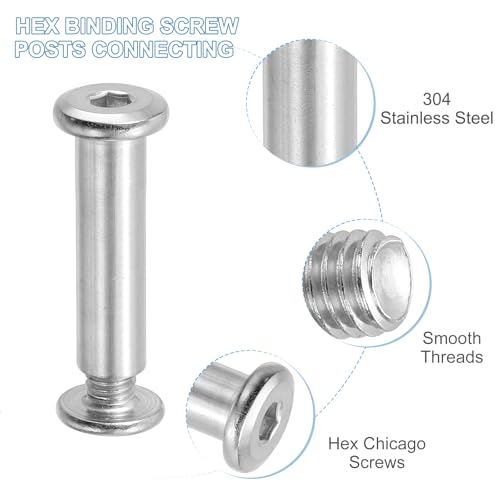PATIKIL Hex Chicago Screws, 10 Set Binding Screw Posts M6 x 30 mm Connecting Hex Drive Socket Cap Bolt Nuts for Scrapbook Leather Belt Album Photo Furniture Repair, Silver - size: M6 x 30