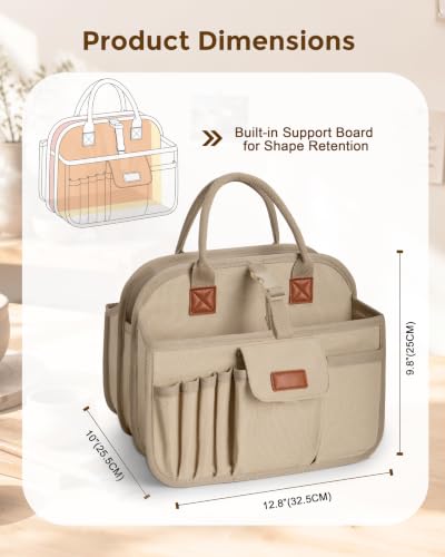 Pottery Tool Organizer Bag, Art Supply Studio Bag, Clay Tool Storage Caddy - color: Khaki