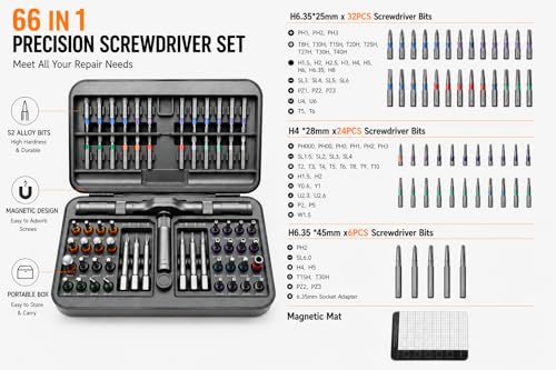 DYLIFE 66 in 1 Magnetic Ratcheting Screwdriver Set with Detachable Handle - size: 66 In 1