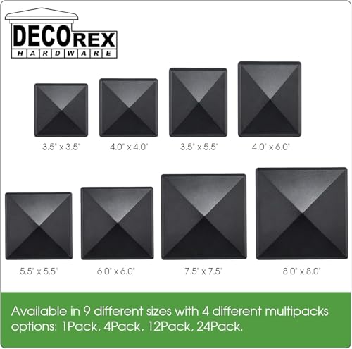4x6 Aluminum Pyramid Post Cap for True 4x6 Wood Posts — Heavy-Duty Cast, Rounded Safety Corners, Stainless Screws, Powder-Coated Black Deck & Fence Cap - size: 4" x 6"