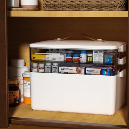 funest 3-Tier Medicine Craft,Sewing,Art,Organizer Storage,Portable Latch Bin with Lid and Leather Handle,Pill Bottle, First Aid, A Household Essential - size: 3-Tier Medicine Organizer