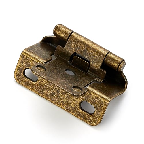 Ravinte Antique Brass Semi-Overlay 1/2 inch Self-Closing Hinges, 10 Pack - color: Antique Brass