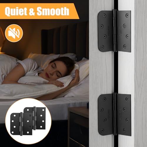 6 Pack Self Closing Door Hinges, 4 Inch Black Door Hinges with Ball Bearing, Matte Black Heavy Duty Loaded Hinge for Interior and Exterior, 5/8'' Radius Corner