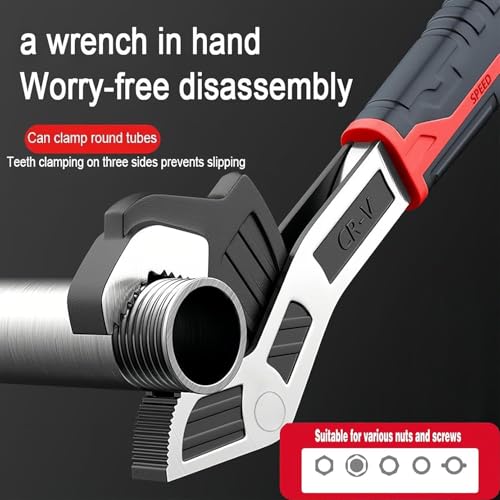Self Adjusting Pipe Wrench, 6” 8” 10” 12" Pipe Wrench Set, Plumbers Wrench with Self Tightening Function for 9/32" to 1-11/16" (7-43mm) Pipe Fittings, Standard Nuts and Irregular Nut