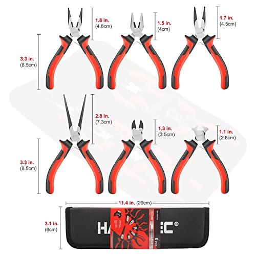 HAUTMEC 6PCS Mini Pliers Set High Leverage Multi Small Pliers Tool Set with Small Needle Nose Pliers Set, Linesman, Long Nose, Bent Nose, Diagonal Cutters, End Cutting Plier for Jewelry and Electronic - color: 6pcs Mini Plier Set
