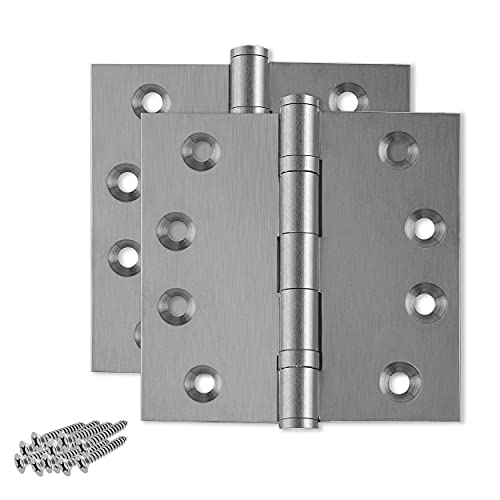 Solid Brass Door Hinge Heavy Duty Ball Bearing Matte Silver 4x4 Inch - Set of 2 Hinges (Satin Nickel) - color: Satin Nickel