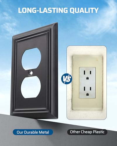 DEWENWILS Metal Duplex Wallplates, Black Finish Outlet Covers - color: Black, size: 1 Duplex 4PK