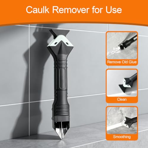 Caulk Gun Kit with Caulk Remover Tool – 3 in 1 Caulking Tool Set for Caulking Removal, Includes Smooth Silicone Caulking Gun, Scraper, Grout Balls, Finishing Tools for Bathroom Kitchen Window Tile - size: Caulk Gun with Remover Kit