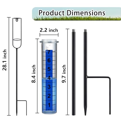Rain Gauge Outdoor，7" Freeze Proof Rain gauges for Yard with Stake - size: 3-Section Rain gauge Black