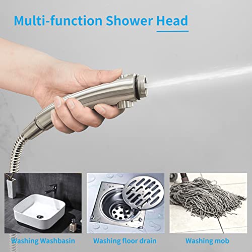 KAIYING Drill-Free High Pressure Handheld Shower Head with ON/OFF Switch, 3 Spray Modes - Brushed Nickel - color: Brushed Nickel