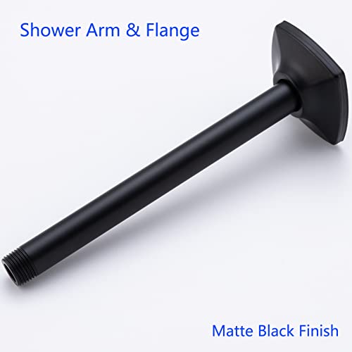 8 Inch Ceiling Mount Shower Arm and Flange,Straight Arm Ceiling-Mounted Matte Black,SW-91038-8MB. - color: R-angle Square Flange-8" Matte Black