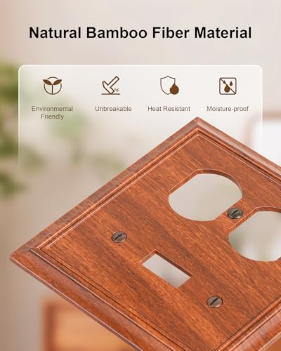 2-Pack Natural Bamboo Fiber Combo Toggle/Duplex Light Switch Cover Plate - color: Wood Grain, size: 1 Toggle/1 Duplex 2PK
