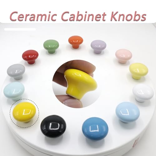 10-Pack Ceramic Cabinet Knobs Yellow 32mm Round Drawer Pull - color: Yellow