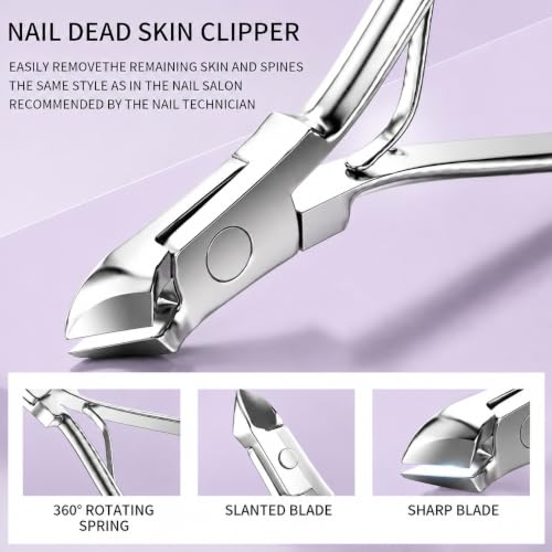 Manicure Set, Stainless Steel Nail Clipper Set with Travel Case - color: Silver and Purple