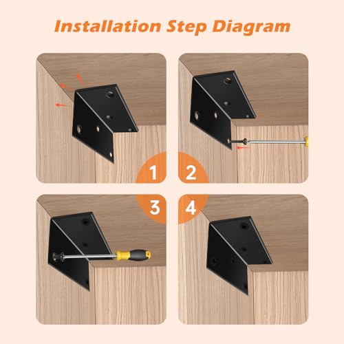 8 Pack Heavy Duty L Brackets 2x2x4in, 90-Degree Corner Brace, Steel Angle Brackets with Screws, for Furniture, Shelves, Cabinets, DIY Projects, Woodworking, and Home Improvement, Black - size: Black-8pcs