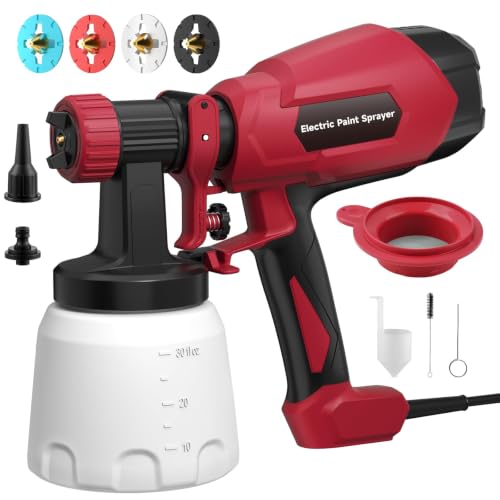 Paint Sprayer, Electric Spray Paint Gun, 3 Modes & 4 Brass Nozzles - color: Red