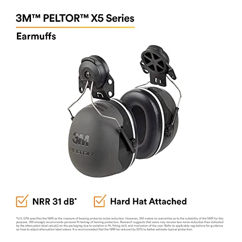 3M PELTOR Ear Muff Hearing Protection, X5 Series, Noise Protection NRR 21 dB, Construction, Manufacturing, Automotive - size: One Size Fits Most, style: Cap Style Hard Hat Attached