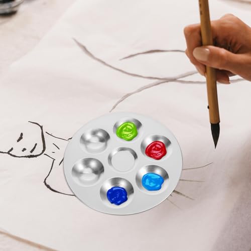 NUOBESTY Aluminum Paint Palette Tray Round Watercolor Mixing Tray Metal Paint Palette for Art Painting Color for Studio Classroom Travel 2 Pack 5.31in