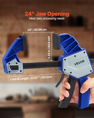 VEVOR Bar Clamps for Woodworking, 2-Pack 24 inch One-Handed Clamp/Spreader, Quick-Grip F-Clamp with 340 lbs Load Limit, Premium Plastic and Carbon Steel, for Woodworking Metal working, Blue + Black - size: 32.87 x 9.49 x 1.38 inch, style: Quick Grip