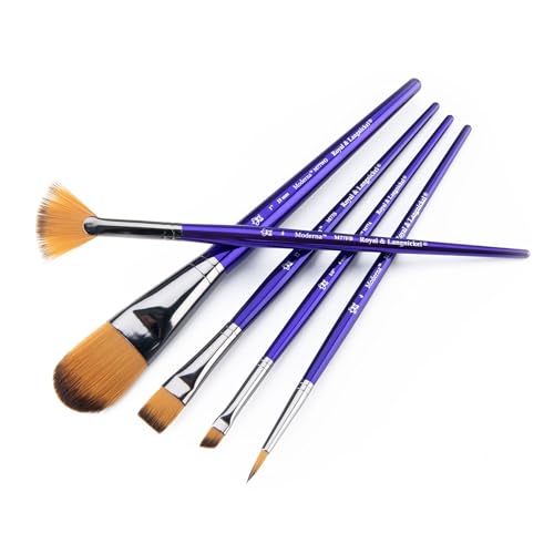 Royal & Langnickel Moderna, 5pc Variety Brush Set for All Painting Mediums, Includes - Oval Wash, Angular, Shader, Fan & Round Brushes - style: Variety