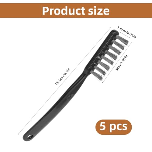 5pcs Stainless Steel Wire Brush, 15.5cm/6.1in Long Wire Brushes for Cleaning with Reinforced Bristles Mini Handle for Kitchen Industrial Welding Slag Walnut Carving Gaps Prevention