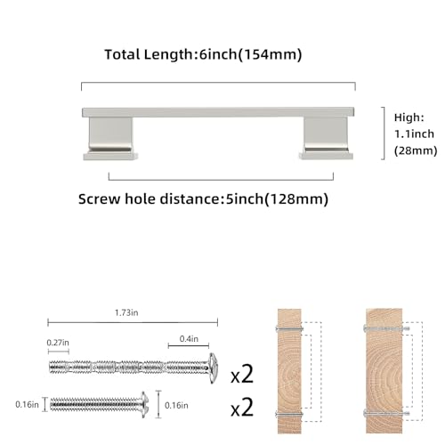 COTYKILEY 10 Pack 5 Inch(128mm) Brushed Satin Nickel Cabinet Handles Kitchen Cabinet Pulls Cabinet Door Handles Kitchen Cabinet Hardware Cupboard Drawer Pulls - color: Brushed Satin Nickel, size: 5" Hole Center（128MM）