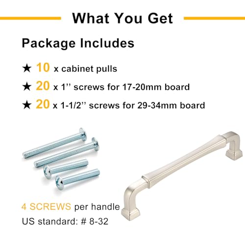6-1/4 Inch Brushed Nickel Cabinet Pulls Kitchen Handle 10 Pack 3175 - color: Brushed Nickel, size: 6-1/4 In Hole Distance