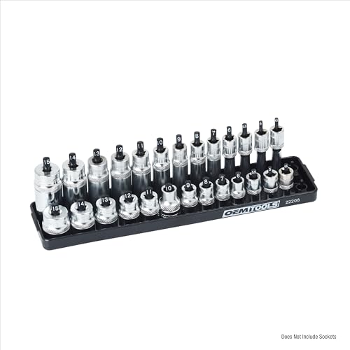 OEMTOOLS 22208 1/4" Metric Socket Organizer, 1/4 Socket Holder for Deep and Shallow Sockets, Labeled Posts, Dual Rail, Holds 4 mm to 15 mm - size: 1/4"