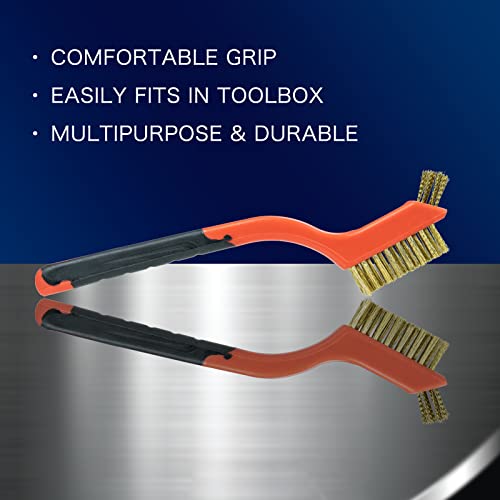 SALI 9pcs Wire Brushes for Cleaning Rust Removal Nylon/Brass/Stainless Steel Bristles with Curved Handle Grip for Dirt & Paint Scrubbing Removing Unfinished Metal Parts, Paint Stains Household Clean