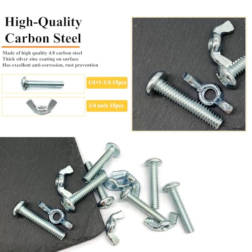 30Pack 1/4"-20 x1-1/4 Screw Bolts and Wing Nut Kit 15pcs Machine Screws with Round Head Phillips 15pcs Butterfly Hand Twist Tighten Nut Zinc Plated Hardware Fitting Fastenings Assortment Kit - size: Silver 30 Pack 1/4"-20 x1-1/4"
