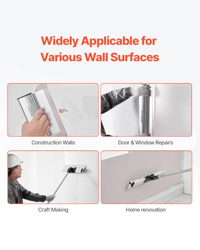 VEVOR Drywall Skimming Blade Set (10/16/24/32/40 inch) with 34-81.6 inch Extension Handle, Professional Stainless Steel Knife for Gyprock, WallBoard, and Plasterboard Skim Coating - size: 10"+16"+24"+32"+40", style: With Extension Handle