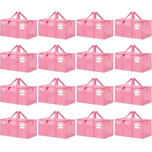 16 Pack Extra Large Clothes Storage Bins with Lids, Moving Bags, Pink - color: Pink, size: 16 Pack