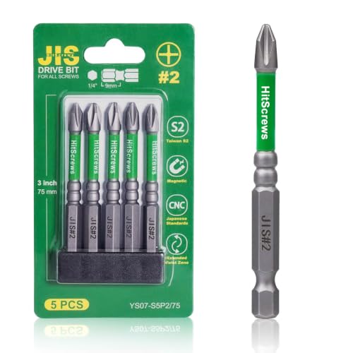JIS Screwdriver #2 Magnetic Anti-Slip Impact Driver Bits 3 inch - 5 PCS - size: JIS #2-3"