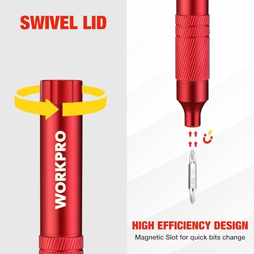 WORKPRO 24 in 1 Multi Bit Mini Screwdriver Set Magnetic, Red - color: Red