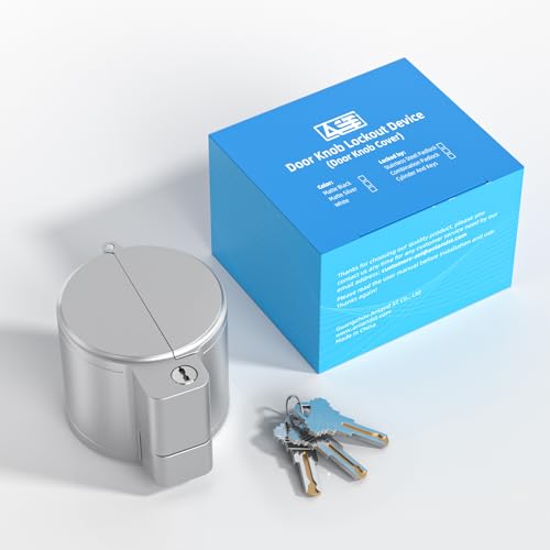 AST Adjustable Door Knob Cover with High Security Cylinder and 3 Brass Keys - color: Matte silver with brass keys