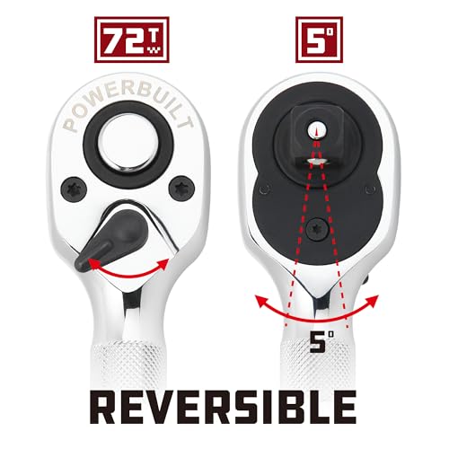 Powerbuilt 3 Piece 1/4-Inch, 3/8-Inch and 1/2-Inch Stubby Ratchet Set, Quick-Release Reversible 90 Tooth, Tight Spaces, Mini Small Ratchet Wrench - 643153ECE - style: 3 Pc Ratchet Set
