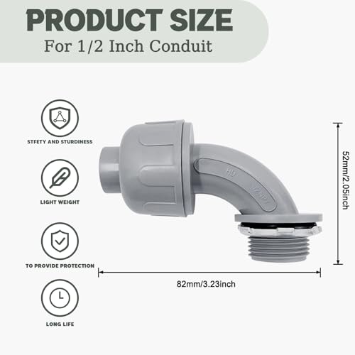 1/2 Inch Liquid Tight Connector - 15 Pack PVC Electrical Conduit Fittings 90 Degree Flexible Connectors for Home, Kitchen, and Bathroom Conduit Connector - size: Angle 1/2"