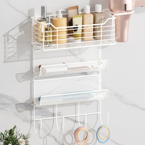 3 Tier Hair Tool Organizer Wall Mount, curling iron holder Basket, White - color: 4 Tiers White