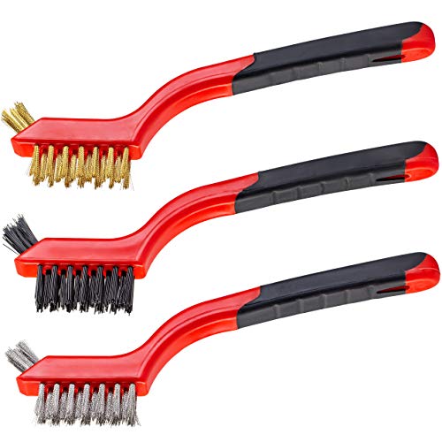 Small Wire Brush Set, Wire Brushes for Cleaning Rust Removal, 3 Brush Types Stainless Steel Brush for Cleaning, Brass Metal Brush, and Nylon Brushes.