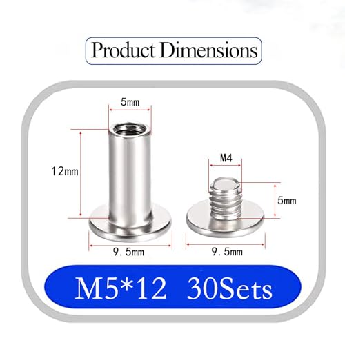 30 Sets M5*12mm 304 Stainless Steel Chicago Screws for Leather, DIY Craft, Bookbinding & Artistic Projects - color: 304 stainless steel, size: M5*12mm