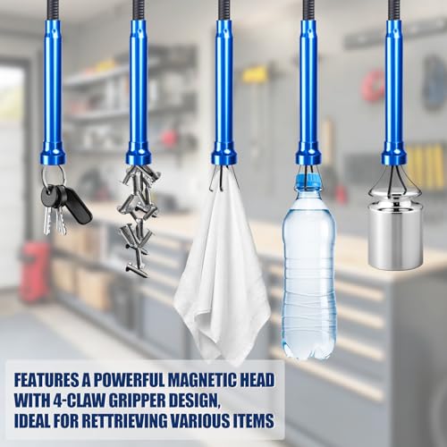 Flexible Grabber Tool, Magnetic 4-Claw Gripper (24", Blue) - size: Blue Magnetic
