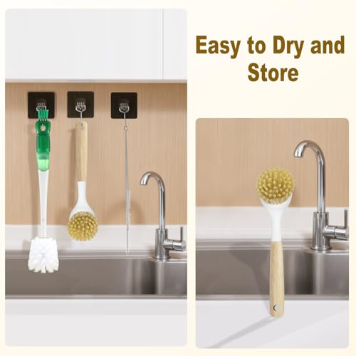 XYFuuee 5 Pack Bottle Brush Set, 5 in 1 Water Bottle Cleaning Brush, Long Handle Narrow Cup Cleaner, 3 Straw Brushes for Stanley, Travel Nipple Detail Washer Brush for Wine Lid Gap (#2 Green) - color: #2 Green