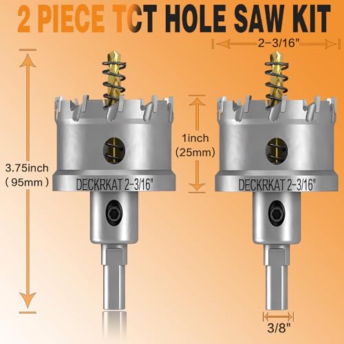 2-Pack 2-3/16" TCT Hole Saws for Hard Metal, Heavy Duty 55mm Tungsten Carbide Tipped Hole Cutters Set with Spring-Loaded Pilot Drill Bits for Stainless Steel, Metal, Iron, and Plastic. - size: 2-3/16" (55mm)