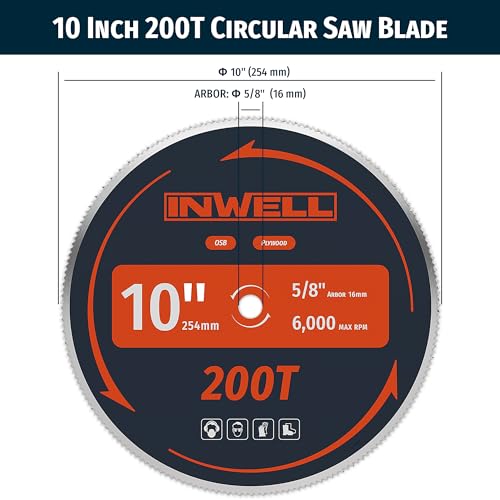 10-Inch 200Tooth Plywood, Softwood, OSB,Cutting Circular Saw Blade with 5/8"-1/2" Bushing - 3 Pack - size: 10" 200T