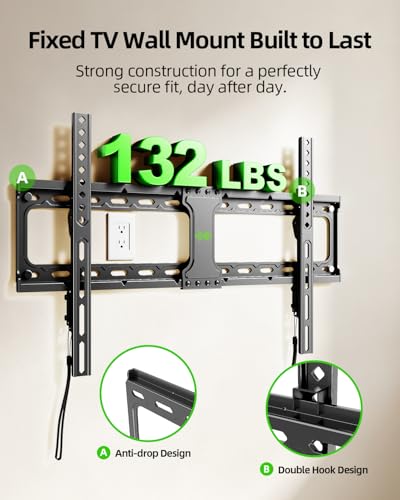 USX MOUNT TV Wall Mount,Low Profile TV Mount for Most 42-95 Inch Flat Screen Televisions,Max VESA 600x400mm Fixed Wall Mount Bracket Holds up to 132 lbs,Fits 16"/18"/24" Studs - size: 42-95 inch