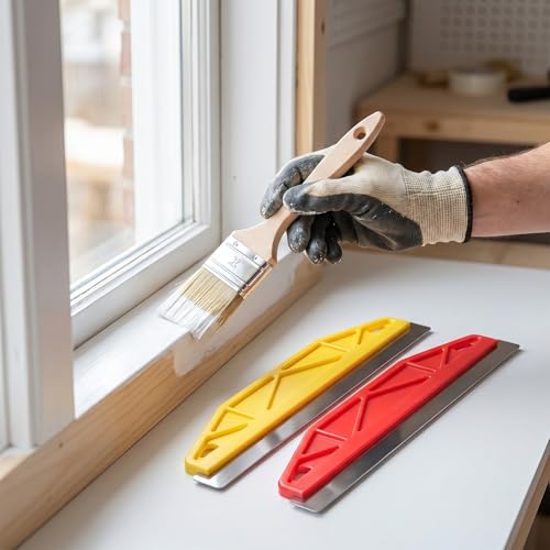 2PCS Paint Trim Guard 12 Inch Painters Straight Edge Stainless Steel Paint-Shield Paint Edger Tool for Walls Trim Painting Tool Straight Edge Tools for Precise Trimming (Yellow, Red)
