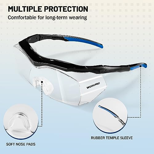 WORKPRO Safety Glasses, z87 Safety Goggles with Adjustable Temples, Lab Goggles with Anti Fog Coating